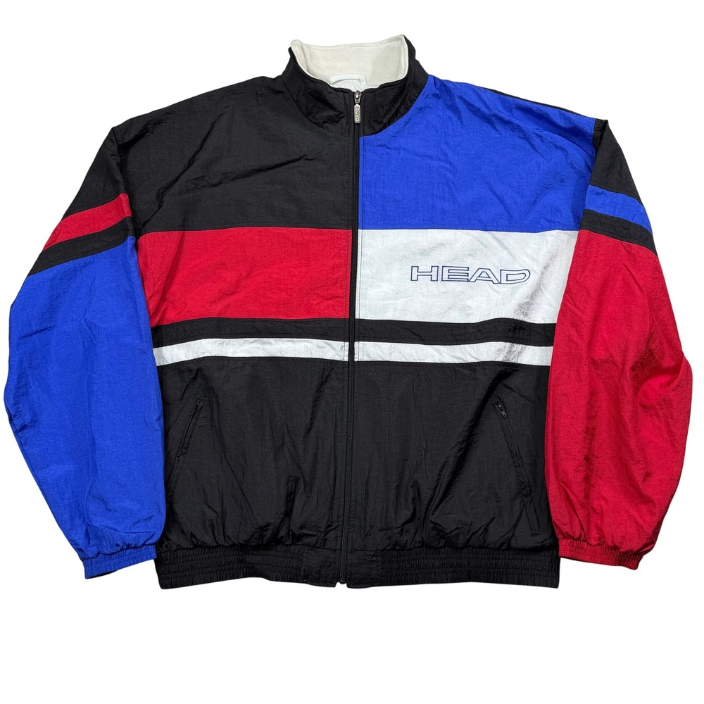 Vintage Head Colorblock Windbreaker Jacket Mens XL Black Blue Red Team Head Logo